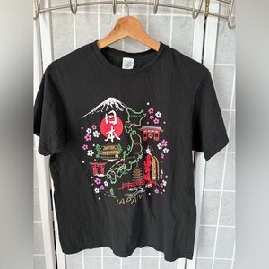 Printstar Japan Map Graphic T-Shirt, 100% Cotton, Black, Size M.